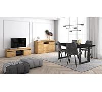 Skraut Home - Conjunto Muebles Salon | Mesa 170 Negro Patas U 8 comensales | Mueble TV 140 | Aparador/Buffet 140 | Roble y Negro | Estilo Industrial