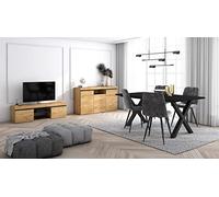 Skraut Home - Conjunto Muebles Salon | Mesa 170 Negro Patas X 8 comensales | Mueble TV 140 | Aparador/Buffet 140 | Roble y Negro | Estilo Industrial