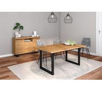 Skraut Home - Conjunto Muebles Salon | Mesa 170 Patas U 8 comensales | Aparador/Buffet 140 Tall | Roble y Negro | Estilo Industrial