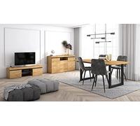 Skraut Home - Conjunto Muebles Salon | Mesa 170 Patas U 8 comensales | Mueble TV 140 | Aparador/Buffet 140 | Roble y Negro | Estilo Industrial