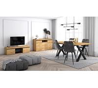 Skraut Home - Conjunto Muebles Salon | Mesa 170 Patas X 8 comensales | Mueble TV 140 | Aparador/Buffet 140 | Roble y Negro | Estilo Industrial