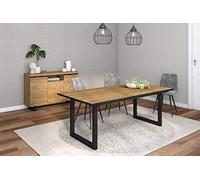Skraut Home - Conjunto Muebles salón | Mesa 200 Canto Negro Patas U 10 comensales | Aparador/Buffet 140 Tall | Roble y Negro | Estilo Industrial
