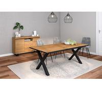 Skraut Home - Conjunto Muebles salón | Mesa 200 Canto Negro Patas X 10 comensales | Aparador/Buffet 140 Tall | Roble y Negro | Estilo Industrial