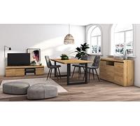 Skraut Home - Conjunto Muebles salón | Mesa 200 Patas U 10 comensales | Mueble TV 160 | Aparador/Buffet 140 | Roble y Negro | Estilo Industrial