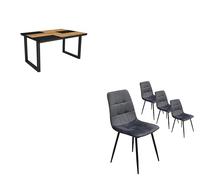 Skraut Home - Conjunto Salón, Mesa de Comedor | 140 | Roble y Negro | Estilo Industrial, Mesa Fija, Pack de 4 Sillas de Comedor | Silla Tapizada