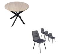 Skraut Home - Conjunto Salón, Pack de 4 Sillas de Comedor | Silla Tapizada, Sillas, Mesa Fija Redonda Zen | Roble | Patas Negras