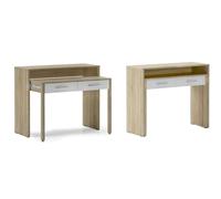Skraut Home | Escritorio Extensible | Dimensiones Cerrada: 87 x 99 x 36 cm | Consola de Estudio | Madera Resistente | Color Roble/Blanco | Ideal para tu Habitación