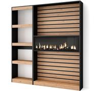 Skraut home Librería efecto madera roble y negro 170x25x186 chimenea efecto fuego