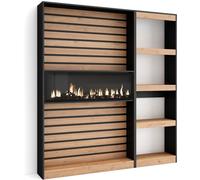 Skraut home Librería efecto madera roble y negro 170x25x186 chimenea efecto fuego