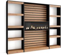 Skraut home Librería efecto madera roble y negro 230x25x186 chimenea efecto fuego