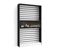 SKRAUT HOME | Librería estantería | Estanteria Libros de Pared | 110x186x25cm | Salón - Comedor - Oficina | Chimenea eléctrica LED | Estilo Moderno | Blanco y Negro