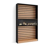 SKRAUT HOME | Librería estantería | Estanteria Libros de Pared | 110x186x25cm | Salón - Comedor - Oficina | Chimenea eléctrica LED | Estilo Moderno | Roble y Negro