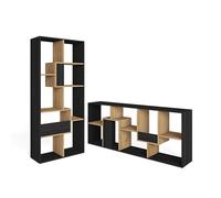 Skraut Home | Librería estantería | Estanteria Libros de Pared | 162x67x31cm | con Almacenaje | Estilo Moderno | Negro y Roble