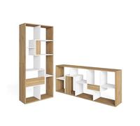 Skraut Home | Librería estantería | Estanteria Libros de Pared | 162x67x31cm | con Almacenaje | Estilo Moderno | Roble y Blanco