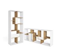 Skraut Home | Librería estantería | Estanteria Libros de Pared | 162x67x31cm | con Almacenaje | Estilo Moderno | Blanco y Roble