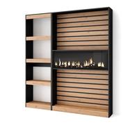 Skraut Home | Librería estantería | Estanteria Libros de Pared | 170x186x25cm | Salón - Comedor - Oficina | Chimenea eléctrica LED | Estilo Moderno | Roble y Negro