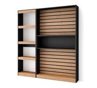 Skraut Home | Librería estantería | Estanteria Libros de Pared | 170x186x25cm | Salón - Comedor - Oficina | con Almacenaje | Estilo Moderno | Roble y Negro