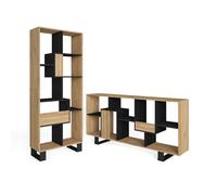 Skraut Home | Estantería de Diseño | 168 x 69 x 25 cm | Vertical u Horizontal | Modelo Loft | Fácil Montaje | Resistente | Madera Color Roble Oscuro y Negro