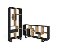 Skraut Home | Librería estantería | Estanteria Libros de Pared | 174x67x31cm | Diseño Industrial | Estilo Moderno | Negro y Roble