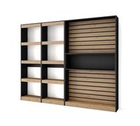 Skraut Home | Librería estantería | Estanteria Libros de Pared | 230x186x25cm | Salón - Comedor - Oficina | con Almacenaje | Estilo Moderno | Roble y Negro