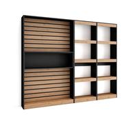 Skraut Home | Librería estantería | Estanteria Libros de Pared | 230x186x25cm | Salón - Comedor - Oficina | con Almacenaje | Estilo Moderno | Roble y Negro