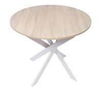 Skraut Home - Mesa Comedor Fija Redonda | 90 x 90 x 77 cm | Capacidad hasta 4 Personas | Materiales Resistentes | Modelo Zen (90cm, Roble + Patas Blancas)