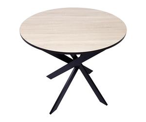 Skraut Home - Mesa Comedor Fija Redonda | 90 x 90 x 77 cm | Capacidad hasta 4 Personas | Materiales Resistentes | Modelo Zen (90cm, Roble/Negro + Patas Negras)