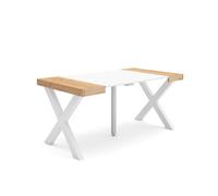 Skraut Home | Mesa Consola Extensible | Mesa Comedor Plegable | 160 | para 8 comensales | Patas Madera Maciza | Estilo Moderno | Roble y Blanco