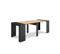 Skraut Home | Mesa Consola Extensible | Mesa Comedor Plegable | 220 | para 10 comensales | Comedor y Cocina | Estilo Moderno | Negro y Roble