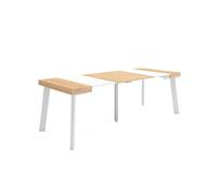 Skraut Home | Mesa Consola Extensible | Mesa Comedor Plegable | 220 | para 10 comensales | Patas de Madera | Estilo Moderno | Roble y Blanco