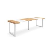 Skraut Home | Mesa Consola Extensible | Mesa Comedor Plegable | 260 | para 12 comensales | Patas Madera Maciza | Estilo Moderno | Roble y Blanco