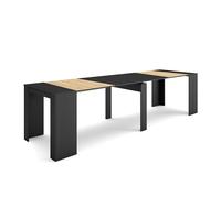Skraut Home | Mesa Consola Extensible | Mesa Comedor Plegable | 300 | para 14 comensales | Comedor y Cocina | Estilo Moderno | Negro y Roble
