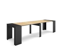 Skraut Home | Mesa Consola Extensible | Mesa Comedor Plegable | 300 | para 14 comensales | Comedor y Cocina | Estilo Moderno | Negro y Roble