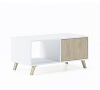 Skraut Home | Mesa de Centro | 45 x 92 x 50 cm | Mesa Baja Ideal para Salón o Comedor | Modelo Wind | Madera Resistente | Mueble Auxiliar | Acabado Blanco/Roble