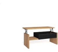 Skraut home Mesa de centro elevable efecto madera roble y negro 110x50x45cm