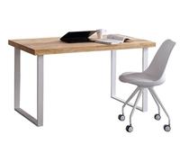 Skraut Home - Mesa de Estudio - Modelo Natural - 120 x 60 x 73 cm - Madera Roble - Patas de Metal Blancas - Color Claro - Escritorio de Estilo Nórdico