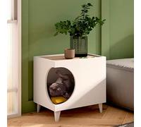 Skraut Home | Mesita Mascotas Ellie | Color Blanco/Roble | Orificio Entrada Lateral | 1 Puerta | Mesa Auxiliar | Casa para Gatos y Perros | Mesita de Noche | para Salón y Baño | 46,8 x 37 x 40 cm