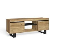 Skraut Home | Mueble de TV | Modelo Naturale con patas | 2 Puertas y Hueco central | Salon | Sala de Estar | Comedor | Color Roble/Negro | nórdico | Medidas 140 x 40 x 53 cm