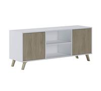 Skraut Home | Mueble de TV para Salón | 57 x 140 x 40 cm | Indicado para TV de 32/40/50/55/60" | Modelo Wind 140 | Blanco Mate | 2 Puertas Abatibles Color Puccini