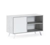 Skraut Home | Mueble de TV para Salón | 57 x 95 x 40 cm | Indicado para TV de 32/40" | Modelo Wind 100 | Cemento | Puerta Abatible Color Blanco