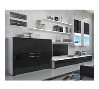 Skraut Home | Mueble para Salón | 189 x 300 x 42 cm | Sistema de Iluminación LED | Modelo Beta | Gran Capacidad de Almacenaje | Estilo Moderno | Acabado Blanco/Negro