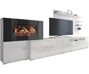 Skraut Home | Mueble para Salón con Chimenea Eléctrica | 170 x 290 x 45 cm | Sistema de Iluminación LED Efecto Llamas | Modelo New Olympo | Estilo Moderno | Acabado Blanco