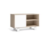 Skraut Home | Mueble TV 100 con puerta izquierda| sala de estar/comedor| modelo viento| color estructura roble| color puerta blanca| medidas 95x40x57cm altura.