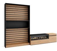Skraut home Mueble tv efecto madera roble negro 260x35x186cm chimenea efecto fuego