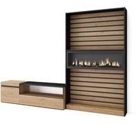 Skraut home Mueble tv efecto madera roble negro 260x35x186cm chimenea efecto fuego