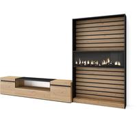 Skraut home Mueble tv efecto madera roble negro 310x35x186cm chimenea efecto fuego