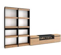 Skraut home Mueble tv efecto madera roble negro 320x35x186cm chimenea efecto fuego