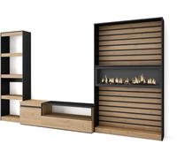 Skraut home Mueble tv efecto madera roble negro 320x35x186cm chimenea efecto fuego