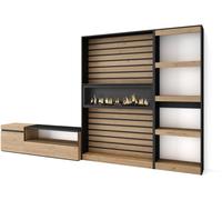 Skraut home Mueble tv efecto madera roble negro 320x35x186cm chimenea efecto fuego