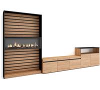 Skraut home Mueble tv efecto madera roble negro 360x35x186cm chimenea efecto fuego